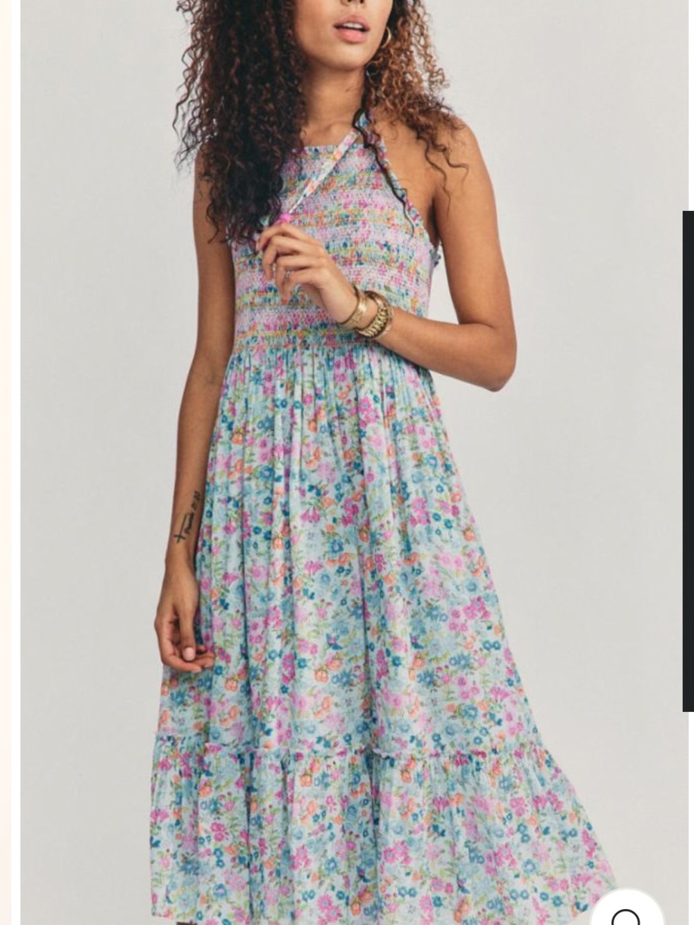 LoveShackFancy Pastel Floral Smocked Halter Midi Dress
